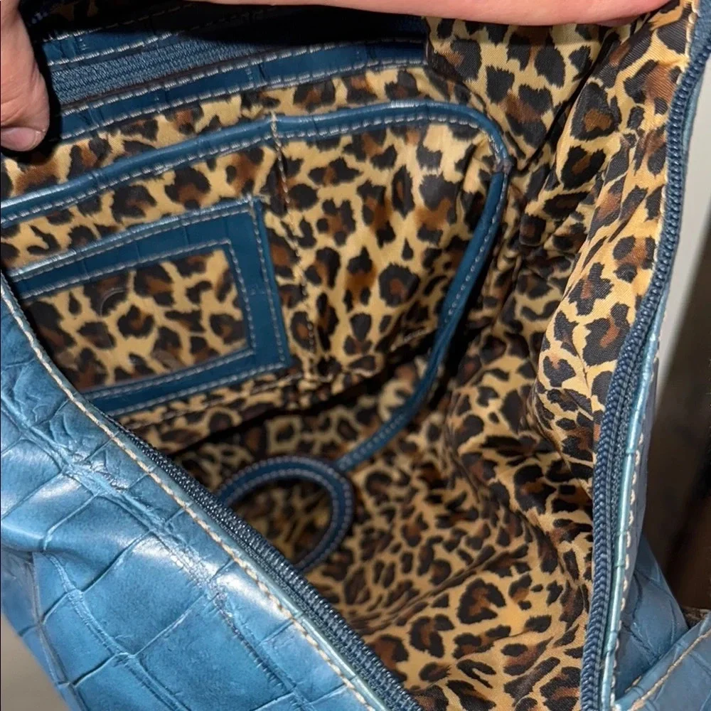 Nine West Blue Textured Women's Backpack blue alligator pattern w cheetah lining